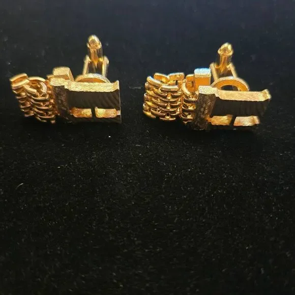 Vintage H Monogram Gold Tone Chain Cuff Links 70s - Picture 7 of 7